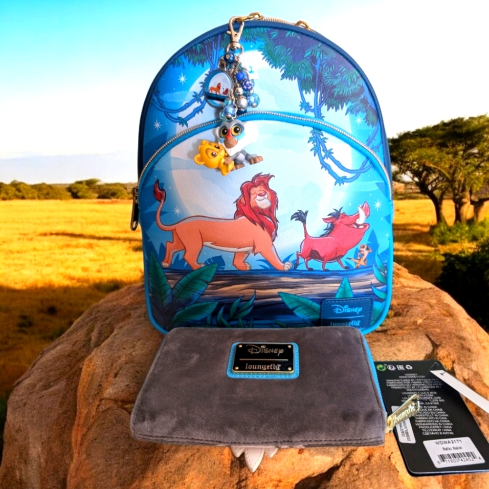 Loungefly Disney The Lion King Hakuna Matata Moon Mini Backpack, Wallet& CHARM - Picture 2 of 16